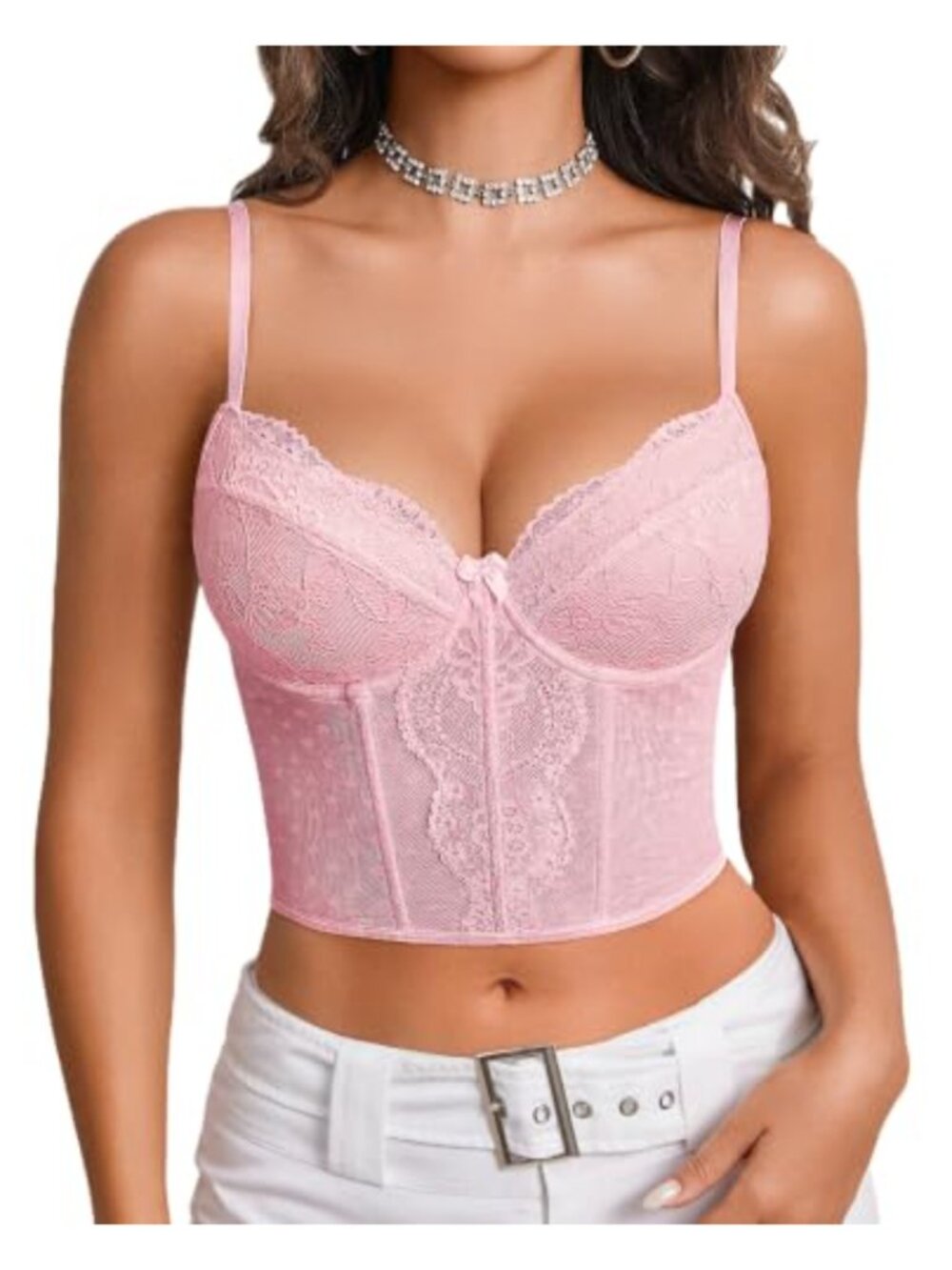 Women's Lace Corset Bustier Top V-Neck Cami Summer Outfit
